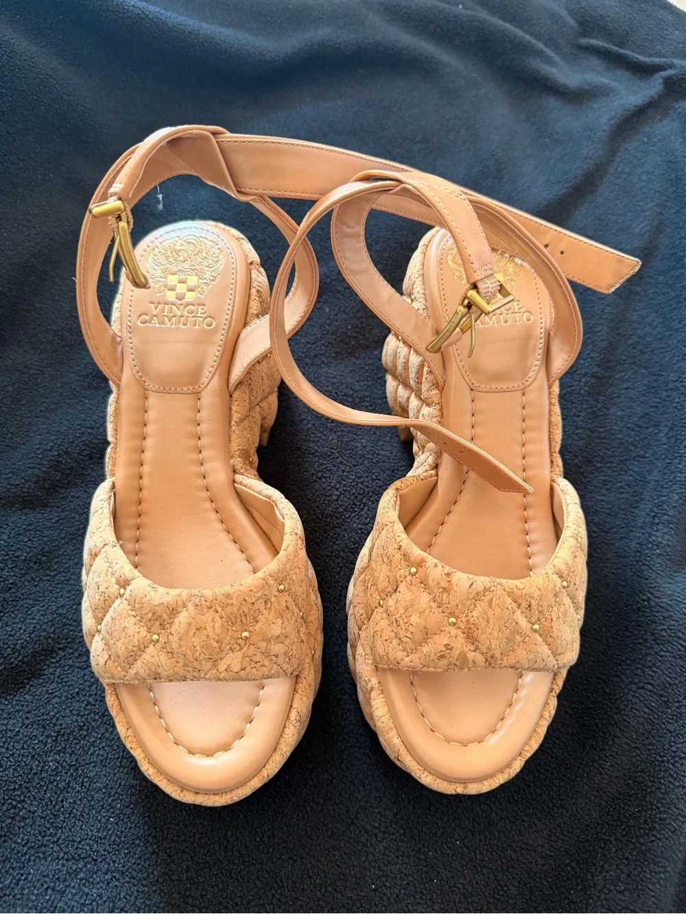 Vince Camuto Quilted Cork Platform Wedge Sandals in Tan